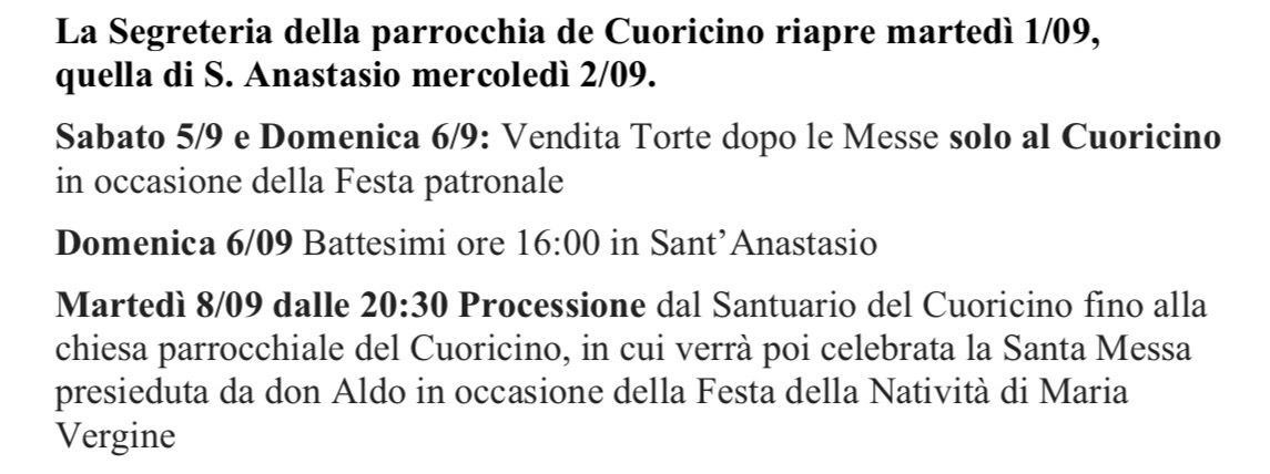 Informatore 30 agosto 2026 Cardano al Campo 
