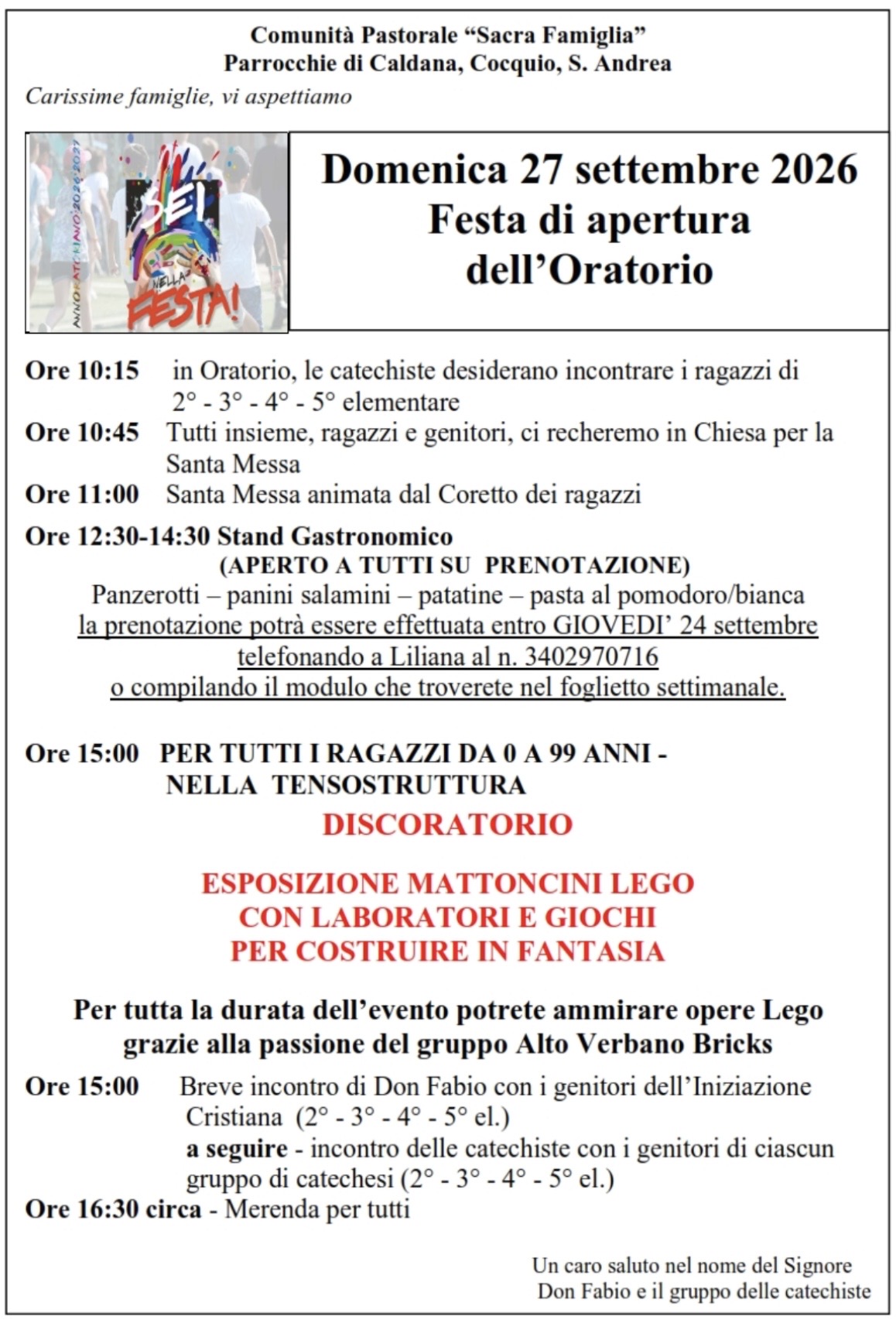 Festa apertura degli Oratori 2026 Cocquio Trevisago