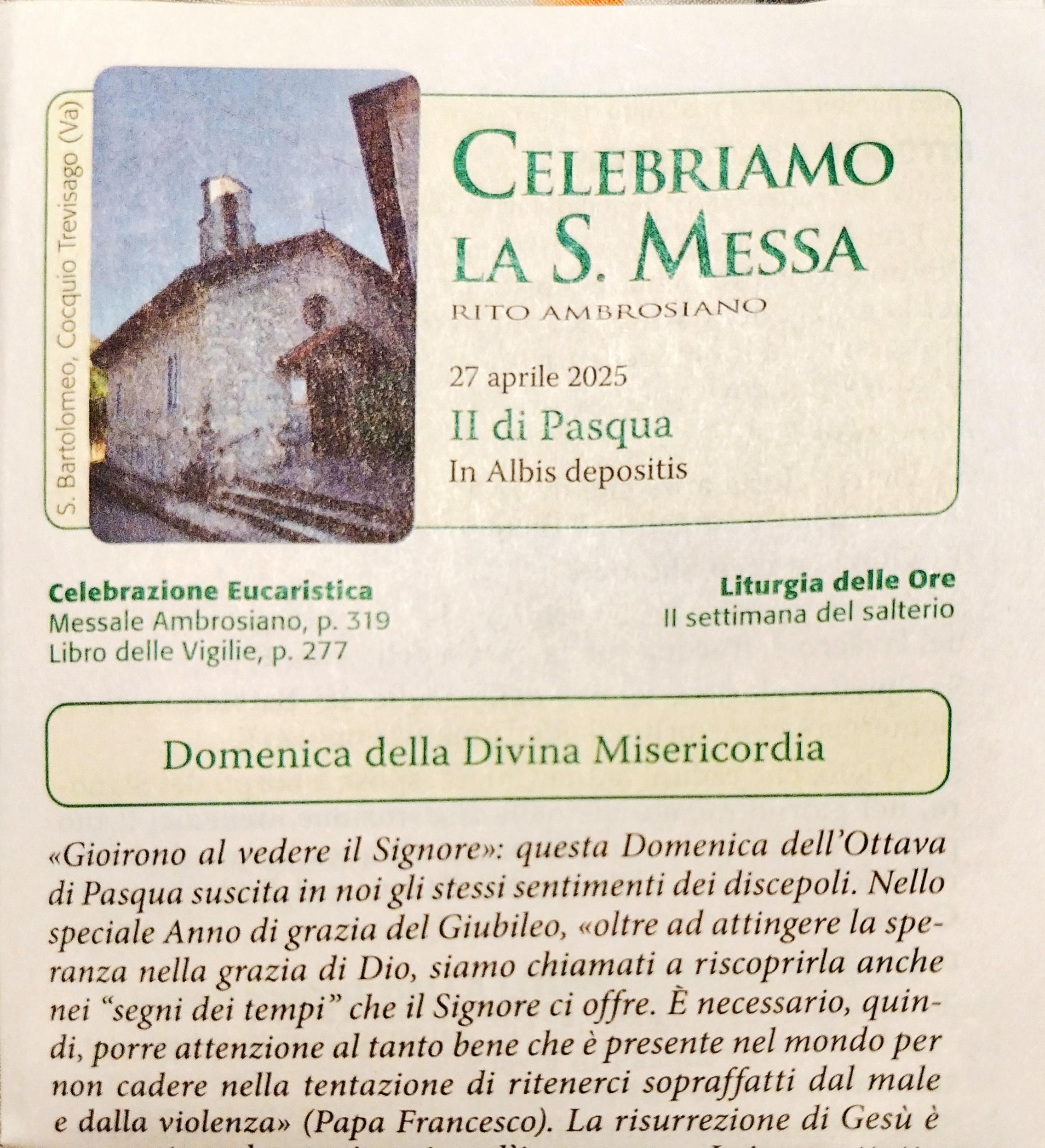 Chiesa di S. Bartolomeo a Cocquio Trevisago sul foglio della Messa ambrosiana del 27 aprile 2025
