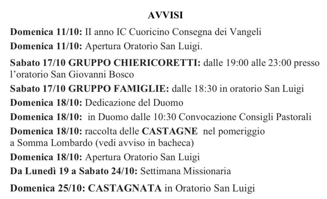 Informatore 11 ottobre Cardano al Campo