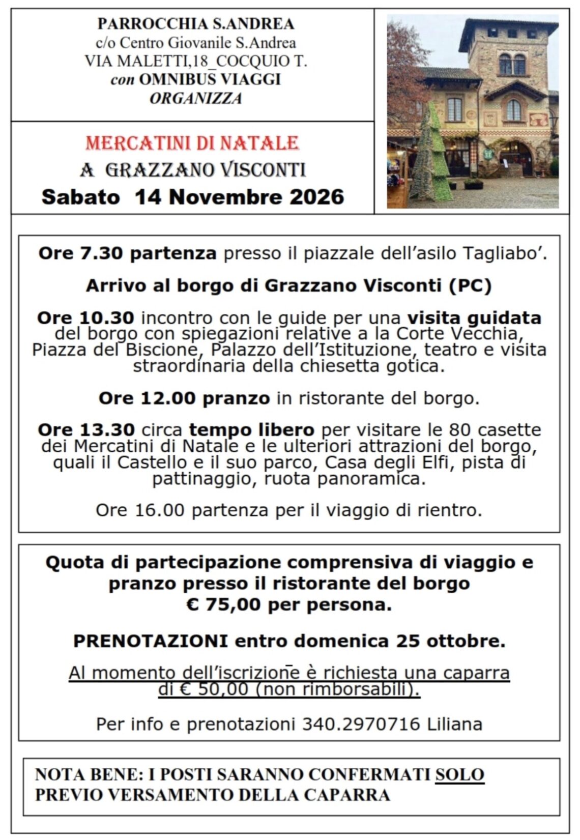 Gita ai mercatini di Natale 2026 Comunità Pastorale Sacra Famiglia Cocquio Trevisago