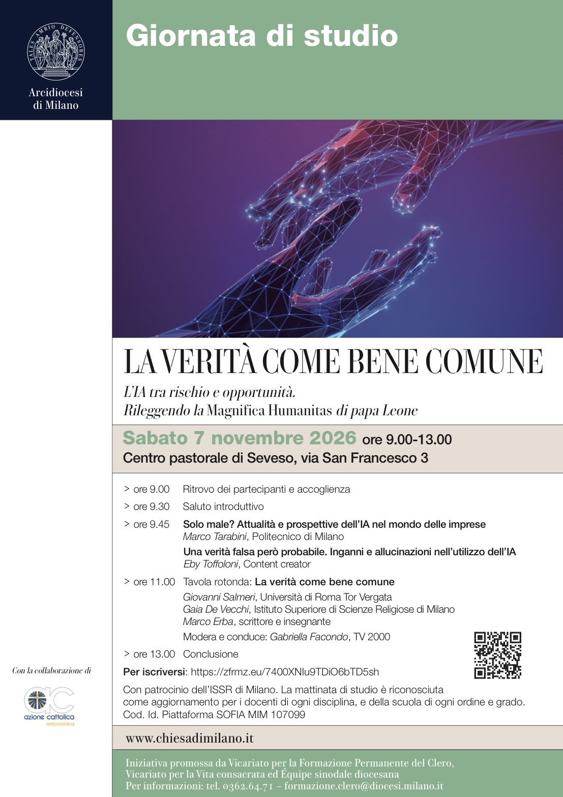 Locandina della giornata di studio "La verità come bene comune. L'IA tra rischio e opportunità", 7 novembre 2026 a Seveso.