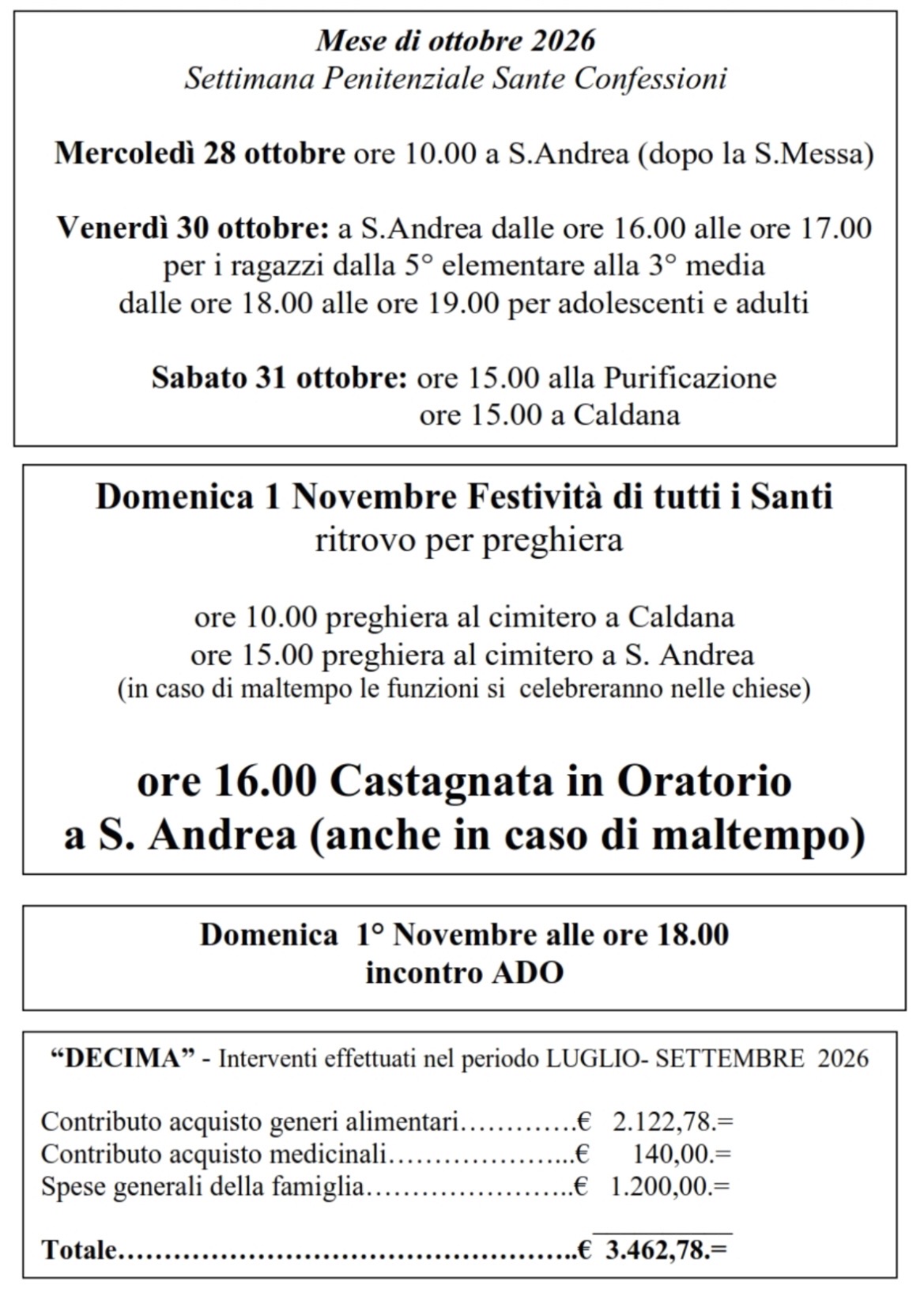 Avvisi domenicali 25 ottobre 2026 Cocquio Trevisago. Comunità Pastorale Sacra Famiglia 