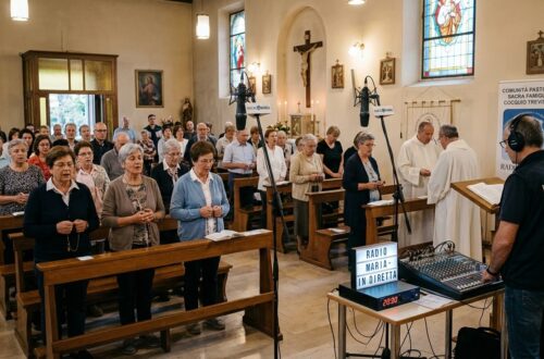 Comunità Pastorale Sacra Famiglia di Cocquio Trevisago in preghiera durante la diretta radiofonica in chiesa