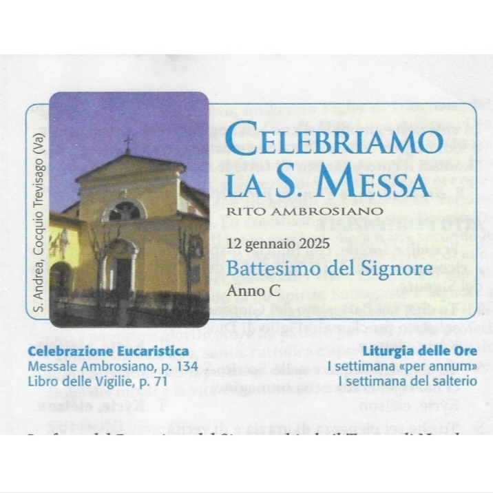 Chiesa di S. Andrea a Cocquio Trevisago sul foglio della Messa ambrosiana del 12 gennaio 2025